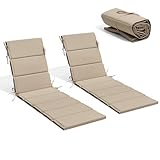 Crestlive Products Chaise Lounge Cushion Outdoor Set of 2 80''Lx26''W, Waterproof Foldable Patio Lounge Chair Cushions with Straps, Lounger Cushions for Outdoor Furniture, Lawn, Pool, Beige