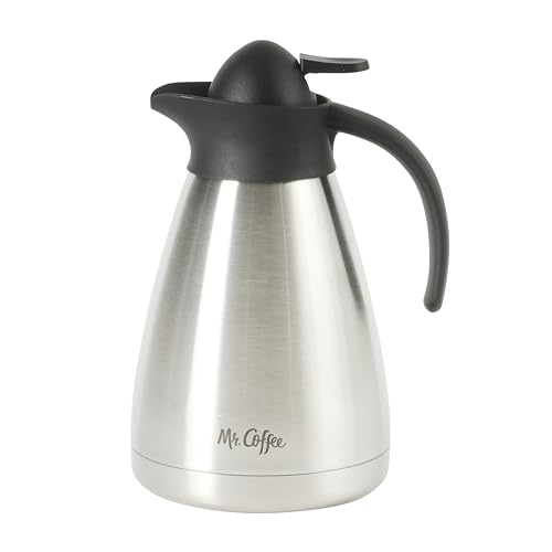 Image of Mr. Coffee Olympia 34 OZ Thermal Coffee Carafe – Stainless Steel Double Wall Insulated Coffee Pot with Lid and Handle, Keeps Drinks Hot or Cold