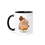3dRose Funny Goofy Caveman Cartoon With Club Two Tone Mug, 11 oz, Black/White