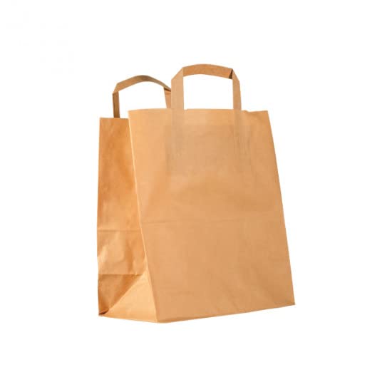 Sac Papier Kraft Type Cabas | Lot de 100 sacs 25X17X29 cm | Fond Plat | Epais - Anti Déchirure | Vente à Emporter Alimentaire et Textile