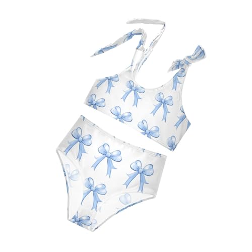 Plaaee Girls' 2 Piece Swimsuits Small Blue Bows Cute Bikini Set Bathing Suit 4T4