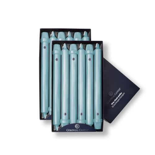 Image of Colonial Candle Unscented Taper Candle, Classic Collection, Coastal Blue, 10 in, Pack of 12 - Up to 8 Hours Burn