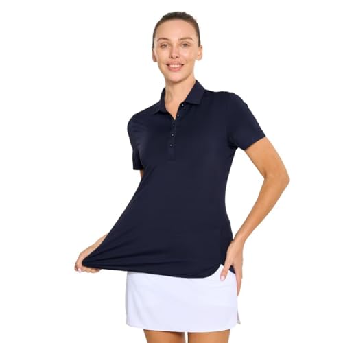 M MAELREG Golf Shirts Women Dry Fit Short Sleeve Button Casual Stretch Performance Tennis Womens Polo Shirts Navy — view 4