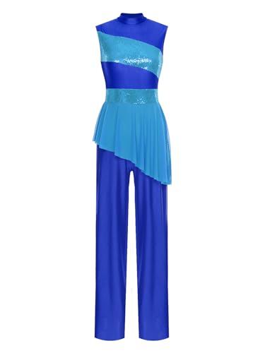 Xnihocha Maillot de ballet sin mangas para mujer, de cuerpo entero, metálico, traje de danza, traje deportivo, azul cobalto, L