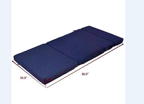 Giantex 4" Thick Folding Portable Mattress Pad Sofa Bed with Carrying Handles and Removable Washable Cover, High-Density Foam Futon Sleepover Guest Easy to Store (Full XL, Blue)