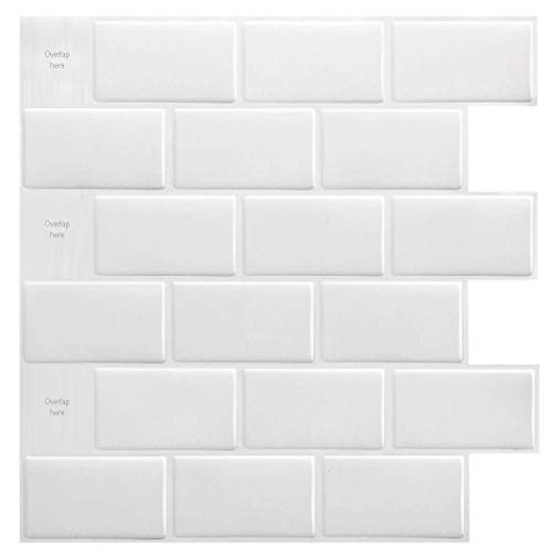 Art3d 10-Piece White Subway Backksplash Peel and Stick Tile for Kitchen, 12"X12" Vinyl