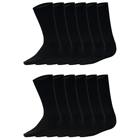 12 pairs Men's 100% pure Cotton ribbed socks - Allow your feet to breathe (Black) Cover