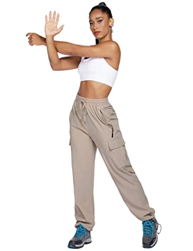 Pinspark Women's Ultra-Stretch Quick Dry Ankle Pants Drawstring Active Travel Hiking Khaki M #TOP3