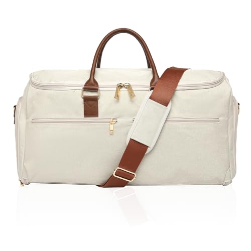 Image of seyfocnia Carry On Garment Bag for Women, Convertible Travel Garment Bag, 2 in 1 Hanging Suitcase Suit Business Travel Bag Overnight Bag, White Brown
