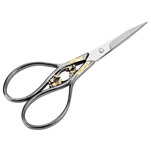 Lybunair Antique Style Stainless Steel Tailor Scissors Household DIY Sewing Accessories (Black Gold Flower)