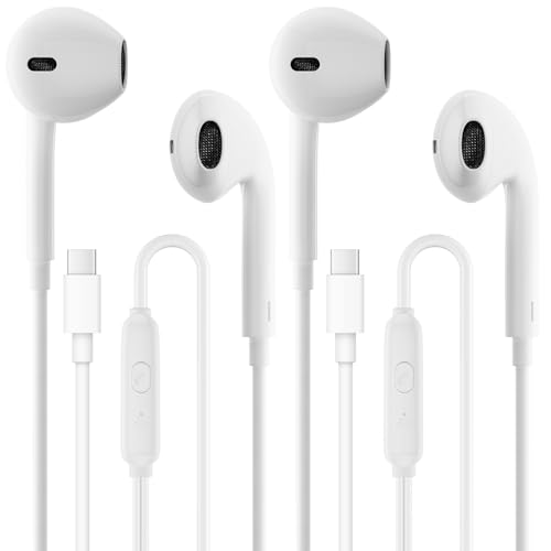 JOUKIGENI 2 Pack USB C Headphones Wired Earbuds in-Ear Type C Headphones with Microphone Noise Cancelling Compatible with Phone/Android/Galaxy