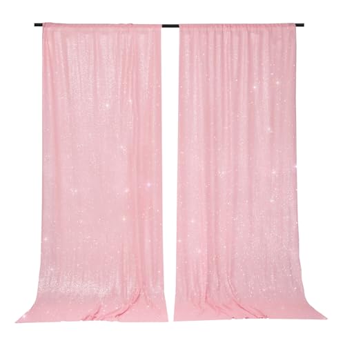 Image of PartyDelight Pink Sequin Backdrop 5x10ft 2 Panels 4 Inch Rod Pocket | Dense 3mm pink sequins on mesh backing with 4 inch rod pocket for wide reception walls head tables stages and layered event