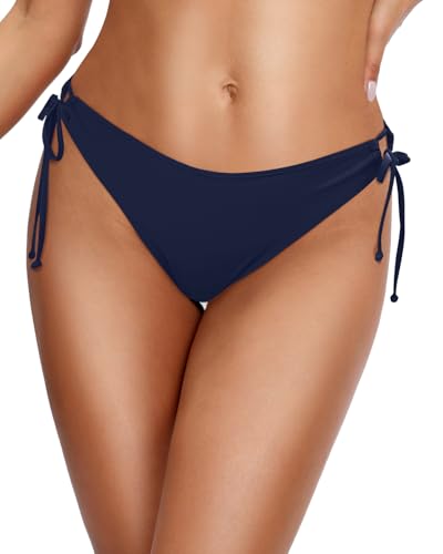 Image of Zmart Women's String Tie Side Bikini Bottoms - Adjustable Low Rise Swimsuit Bottom Moderate Coverage Bathing Suit