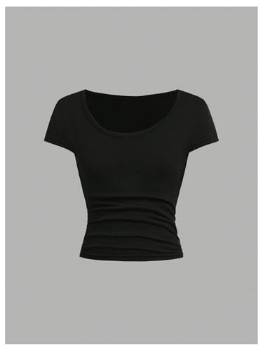 SOLY HUX Girl's Summer Short Sleeve Shirts 3 Packs Scoop Neck Ruched Tees Basic Shirt Tops4