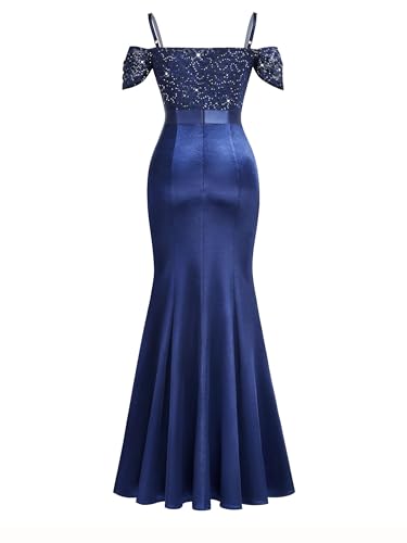 Miusol Women's Elegant Sequin Lace Spaghetti Straps Formal Satin Maxi Dress4