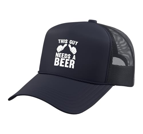This Guy Needs A Beer | Funny Drinking Beer Humor Vintage Trucker Hat with Adjustable Mesh Back, Navy Blue