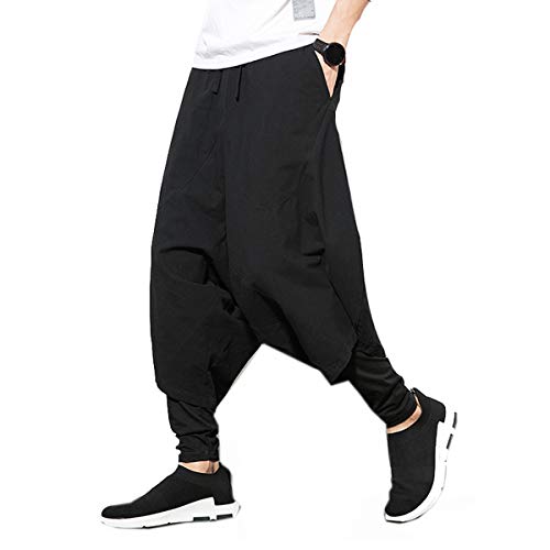 PRIJOUHE Men's Harem Pants, Baggy Wide Leg Hip Hop Pants, Cotton3