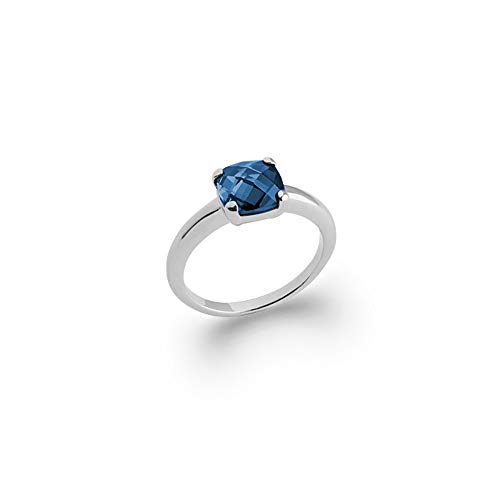 Bague en Argent 925 Rhodié et Pierre Bleu Saphir 8 mm