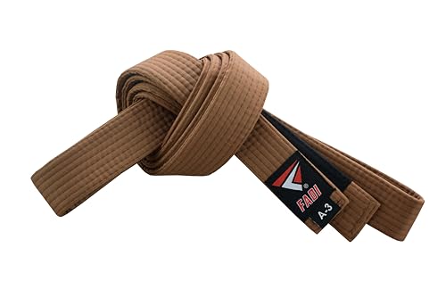 Fadi Sports High-Performance BJJ Belts - Premium Cotton Polyester Blend, Embroidered Stripes for All Ages - Men, Women, Kids (Brown, A5)