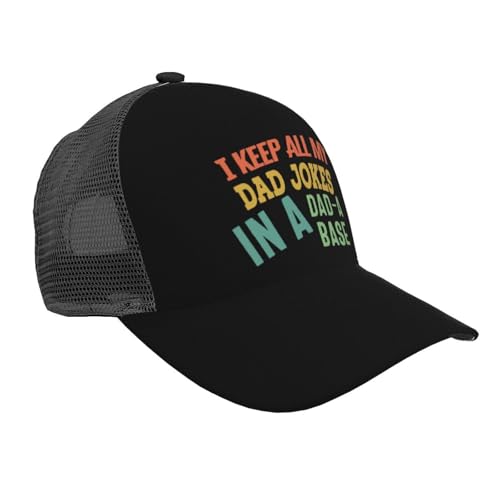 I Keep All My Dad Jokes in A Dad A Base Mesh Baseball Cap - Classic Adjustable Peak Cap, Trucker Hat for Men & Women