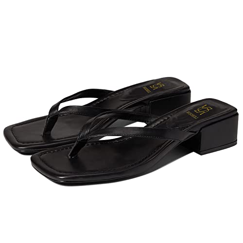 LEHOOR Women Chunky Heel Square Toe Flip Flops Comfort Slip On Heeled Thong Flip Flops 2 Inch Low Block Heel Dress Slippers Sandals Clear T-Strap Work Slides Casual Summer Beach Heels 4-11 M US