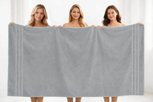Image of DAN River 2 Pack Bath Sheets Extra Large 35x70, Large Bath Towels for Adults, XL Oversized Heavy Duty Towel Set, 600 GSM 100% Ring Spun Cotton, Soft Quick Dry, Silver