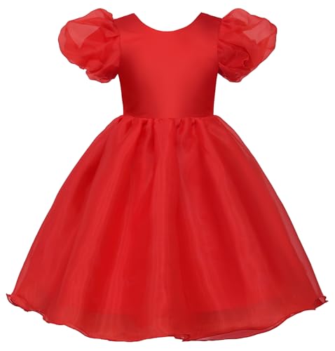 Robe princesse en tulle fille avec nœud amovible et manches bouffantes de cérémonie