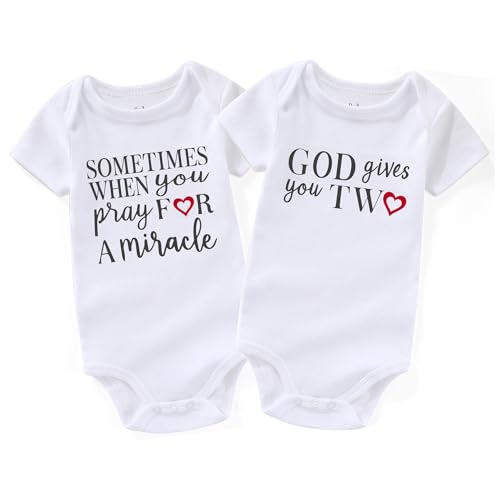 Pray for one gives two twins baby items must haves Girls boy infant Clothes Twin Baby Essentials newborn Bodysuits White 0-3 Months