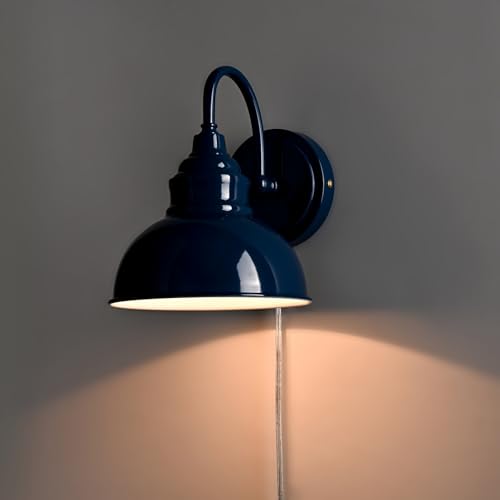 Image of Mini Gooseneck Wall Sconce, 2-Way Mount with Switch, Blue | Flexible Gooseneck, Plug-in & Hardwired Dual Installation, On /Off Switch Included, Fits Bedroom, Porch, Patio, Hallway