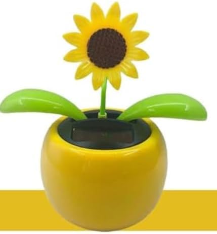 Yellow Solar Powered Dancing Flower, Plastic Solar Dancing Flowers Shaking Head Novelty Car Ornaments Solar Powered Car Toy for Car Office Desk Decoration