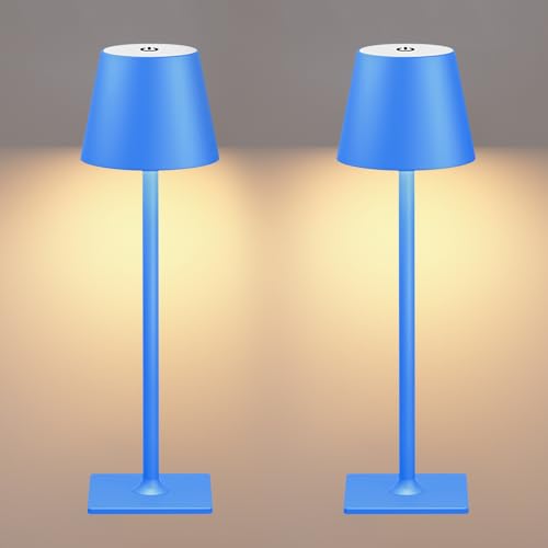 Image of Yogaret Blue Cordless Table Lamp Set of 2, Indoor /Outdoor Table Lamp for Restaurant Home Dinner Patio Pinic