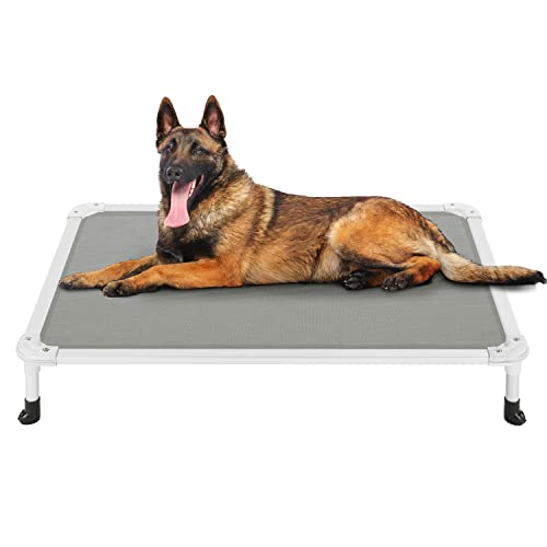 Veehoo Chew Proof Elevated Dog Bed - Cooling Raised Pet Cot - Silver Aluminum Frame and Durable Textilene Mesh Fabric Unique Designed No-Slip Feet for Indoor or Outdoor Use Grey Large CWC2003