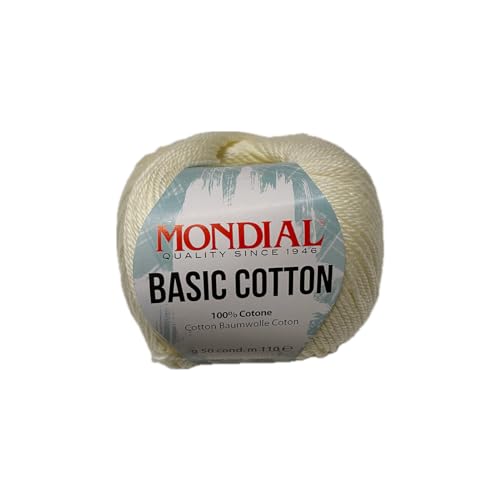  Basic Cotton Mondial Cotone 100% 50 gr 110 mt Made in Italy Filato per Ferri Maglia e Uncinetto 3,5-4,5 mm per Amigurumi Granny Square Copertine Neonato (Panna - 010)