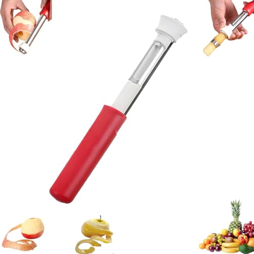 2-in-1 Apple Corer & Peeler, Stainless Steel Fruit Tool, Must-Have Kitchen Gadget, Multi-purpose Apple Corer for Home Kitchen for Cored Apples, Pears (Red)