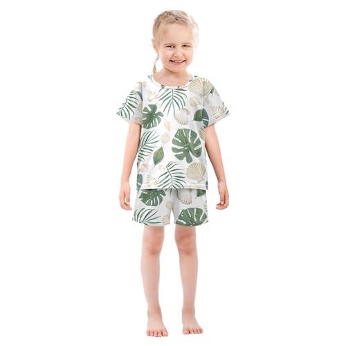 ALAZA Seashell Palm Leaves Watercolor Pajamas Short Sleeve 2 Piece Sleepwear Top and Bottom Pajama Set Unisex3