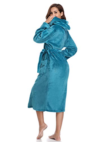 Vlazom Women Fleece Hooded Bathrobe, Soft Fluffy Shawl Collar Robes - Warm Plush Long Robe #TOP4