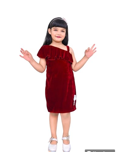 ER Life Style Kids, Girls and Baby Dress Frock Velvet Blend Round Neck Merron ER Life Style Kids, Girls and Baby Dress Frock Velvet Blend Round Neck Merron