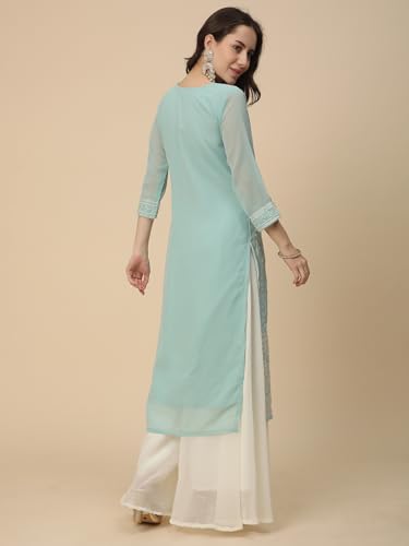 Image of RATAN Women's Georgette Anarkali Lucknowi Chikankari Ethnic Wear Kurta