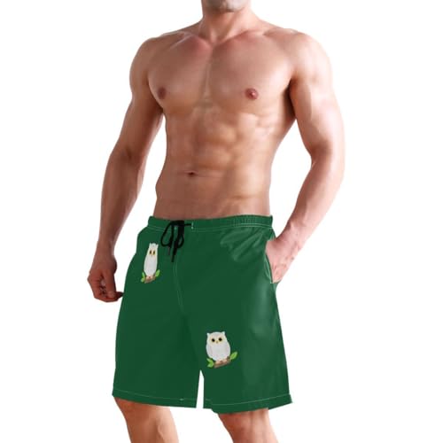 Cute Owl Bird Green Mens Swim Trunks Quick Dry Beach Shorts with Pocket S 2302236 6