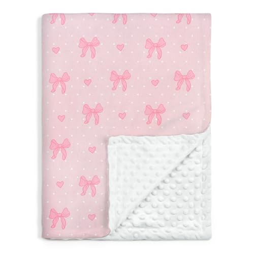 Image of SANDJEST Pink Bow Minky Blanket 30 x 40 Inches, Gift for Christmas Birthday