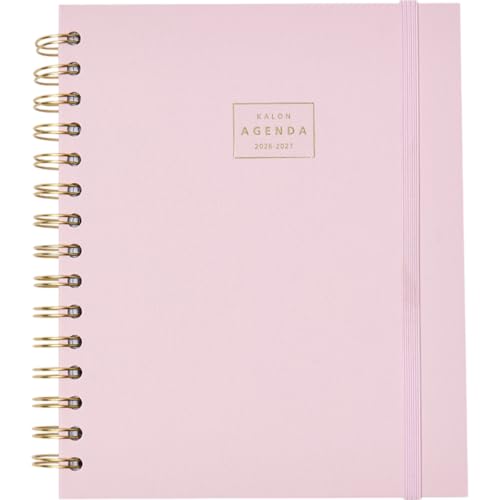 Q Kalon   Agenda Escolar 2026 2027   Septiembre a Junio, Día Página, A5 (17x21 cm), Idiomas ESP, ING, FRA, ALE, Índice con Meses, Tapa Dura de Polipiel, Espiral Doble y Goma, Pegatinas   Pink Mousse