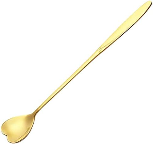 Miniatura 3 de Falytemow Cucharas de acero inoxidable 304 para café, té, postre, bebida, mezcla, batido, cuchara, paquete de 8 (8 unidades, forma de corazón dorado