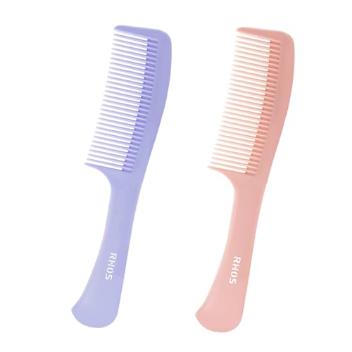 RHOS Medium Tooth Detangling Comb Set for Curly/Straight/Short/Thick Hair, Wet & Dry Use - Pink & Purple