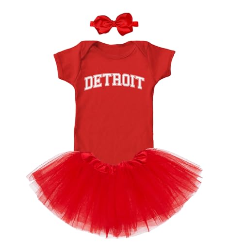 Detroit - State Proud Strong Pride Sports Baby Bodysuit + Tutu Skirt + Bow Headband Set2