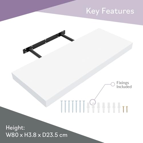 Anika Floating Shelf / 3 Separate Sizes & 4 Colour Options / 3.8cm Thick Hollowboard/Bedroom/Kitchen/Living Room/Office (White, 80cm) - Image 2