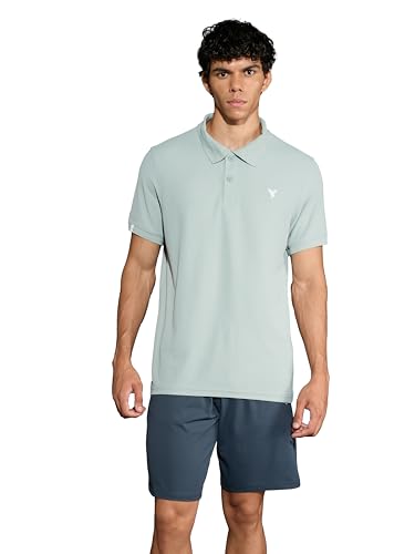 Image of TECHNOSPORT Men's Solid Slim Fit Polo Collar T-Shirt MATPIQ Half Sleeve Button Polyester for Gym Running Workout UPF50+ Anti Odour