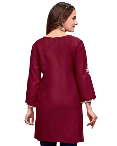 Image of Women's Rayon Chikankari Embroidered Short Kurti | Lucknowi Work Kurta