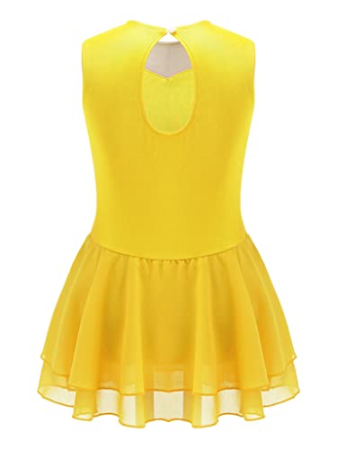 Jowowha Kids Girls Sequins Figure Ice Skating Dress Sleeveless Floral Tulle Dance Dress Ballet Gymnastics Performance Costume Yellow 8 Years #TOP1