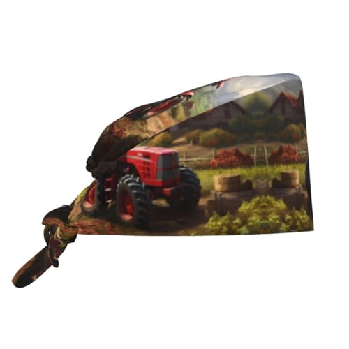 YYHWHJDE Breathable Work Hat Tractor Farm Prints Adjustable Comfortable Chef Hat for Women & Men Black