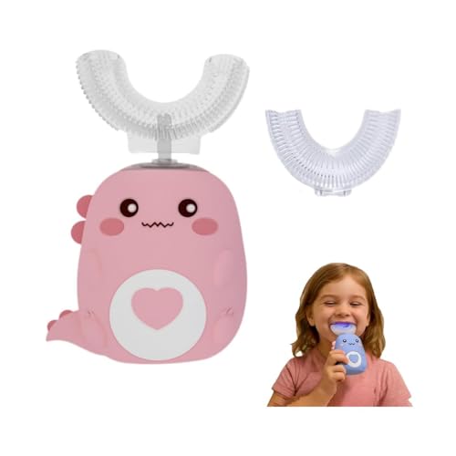 Spazzolino Elettrico per Bambini 2-6 Anni Forma U, Automatico Dinobrush con e Luce LED, 2 Testine di Ricambio in Silicone Alimentare, 3 Modalità, Timer 40s, Impermeabile IPX7, Ricarica USB